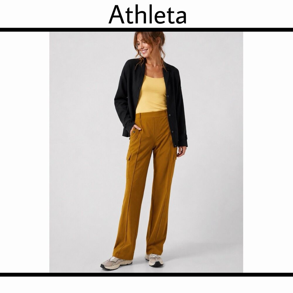 Athleta Pants Women’s Size 6 Brass Yellow Vienna Cargo Stretch Straight Leg